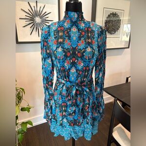 FARM Rio Blue Floral Long Sleeve Dress
